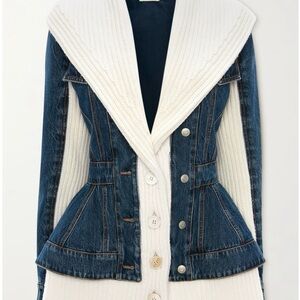 Alexander McQueen Rib‎ Knit Denim Jacket Shawl Collar Made in Italy Size 44